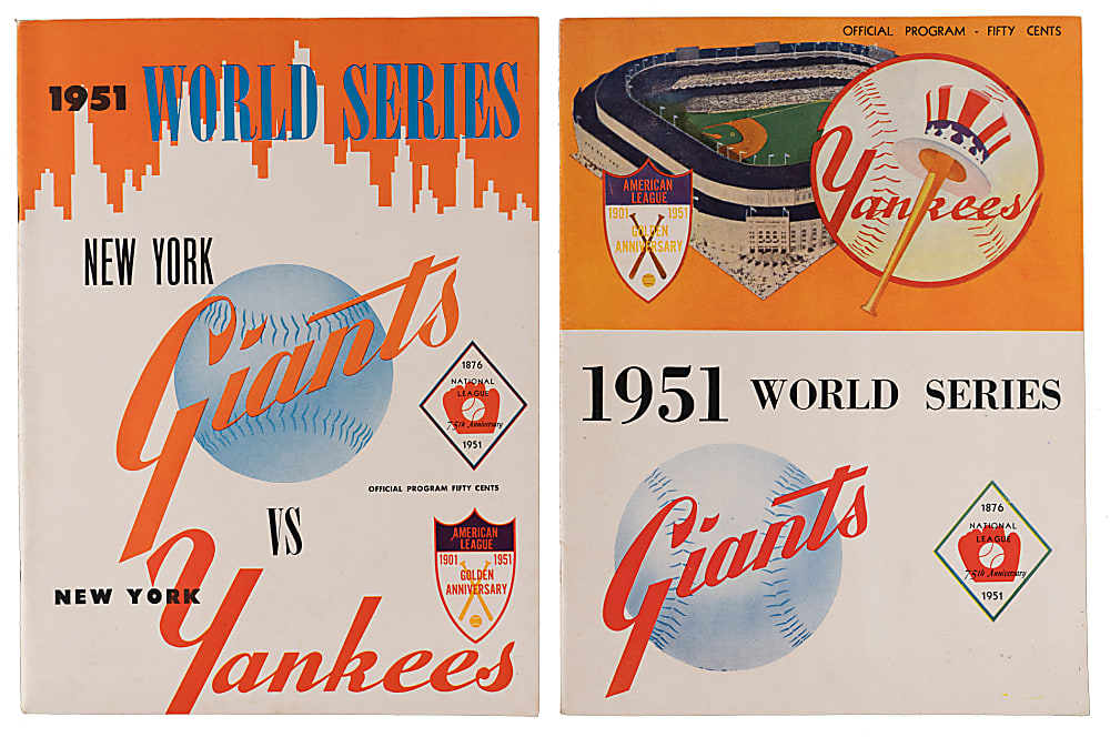 1951 New York Yankees vs. New York Giants World Series Programs Pair - Yankees & Giants Version - Mickey Mantle & Willie Mays World Series Debuts