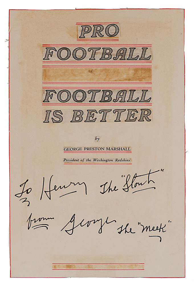 George Preston Marshall Signed "Pro Football: Football is Better" Proof Title Page - Full JSA LOA