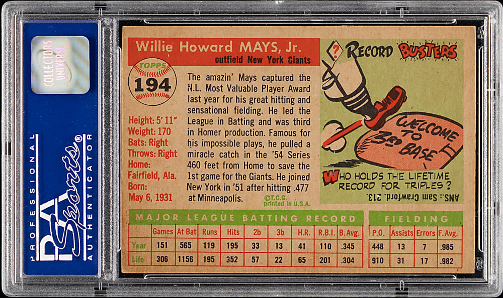 1955 Topps #194 Willie Mays PSA EX-MT 6