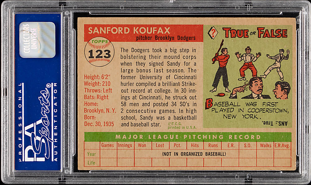 1955 Topps #123 Sandy Koufax Rookie PSA VG-EX 4
