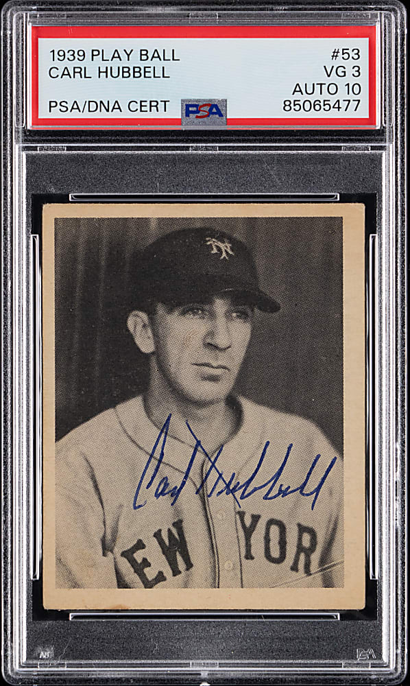 1939 Play Ball #53 Carl Hubbell Signed Card PSA/DNA VG 3/Auto 10