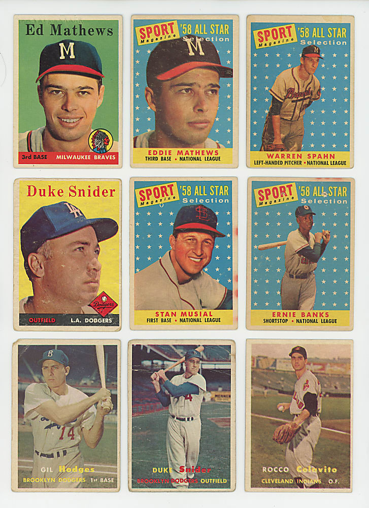 1957 & 1958 Topps Hall of Fame & Star Collection (22) with (2) Koufax, (2) T. Williams, Aaron & Mantle