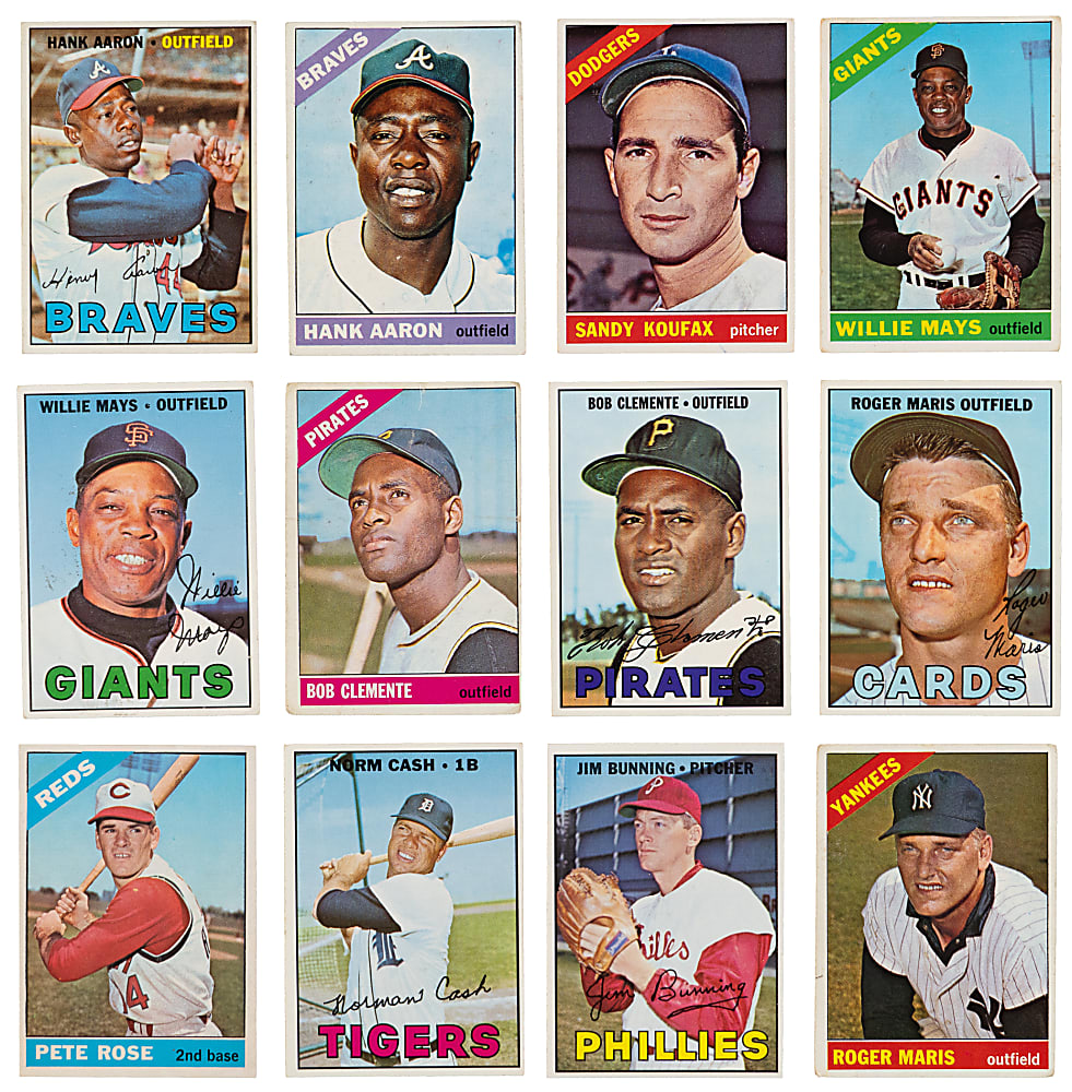 1966 & 1967 Topps Hall of Fame & Star Collection (36) with (2) Aaron, (2) Clemente, (2) Mays & Koufax