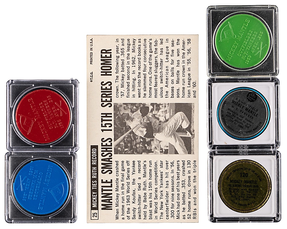 1960-1964 Mickey Mantle Oddball Group (6) with (3) Armour Coins, (2) Topps Coins & Topps Giants