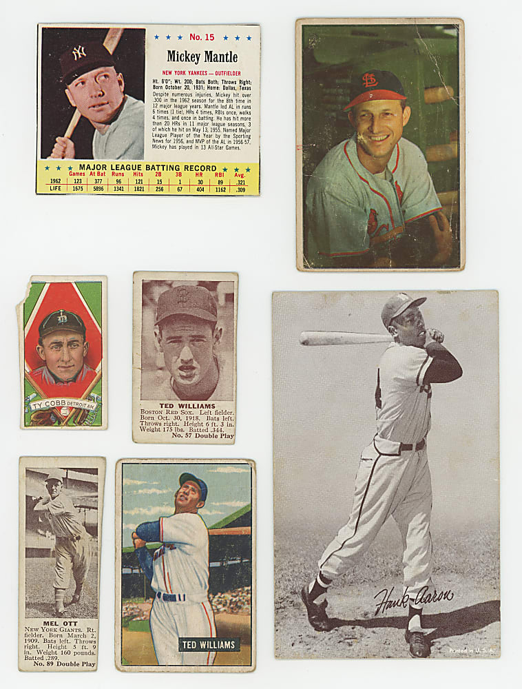 1912-1973 Hall of Fame & Star Collection (34) with T202 Cobb End Panel, Mantle & T. Williams