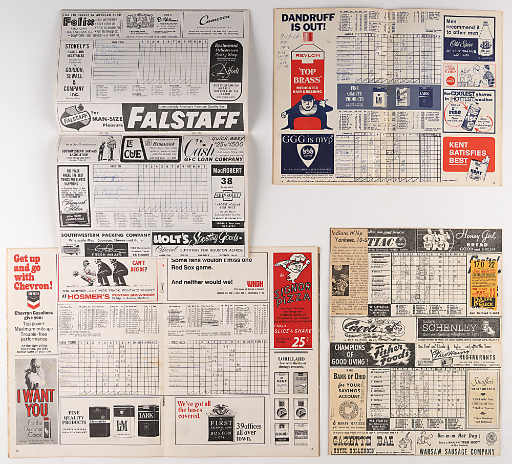 1952-1968 Mickey Mantle Milestone Program & Scorecard Group (4)