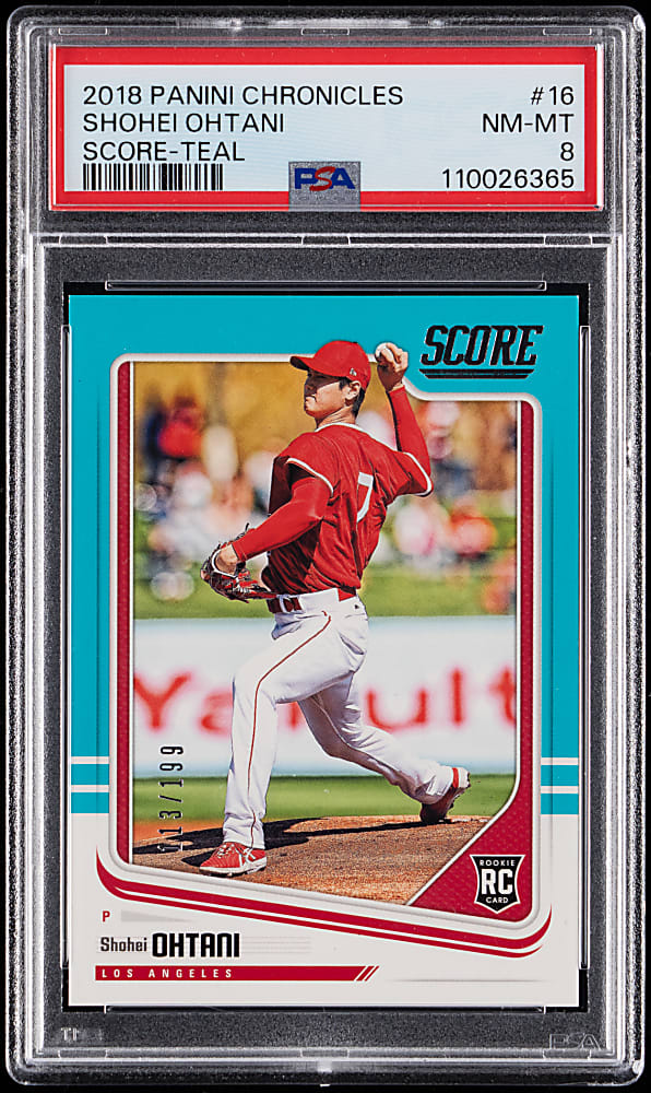 2018 Panini Chronicles #16 Shohei Ohtani Score-Teal Rookie #/199 PSA NM-MT 8