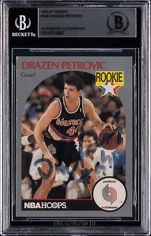 1990-1991 Hoops Basketball #248 Drazen Petrovic Signed Rookie - Beckett Authentic