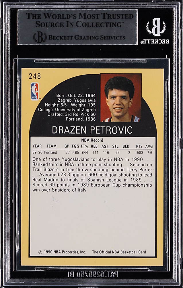 1990-1991 Hoops Basketball #248 Drazen Petrovic Signed Rookie - Beckett Authentic