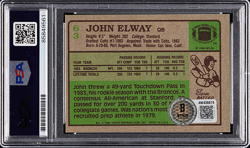 1984 Topps Football #63 John Elway Signed Rookie PSA/DNA Authentic