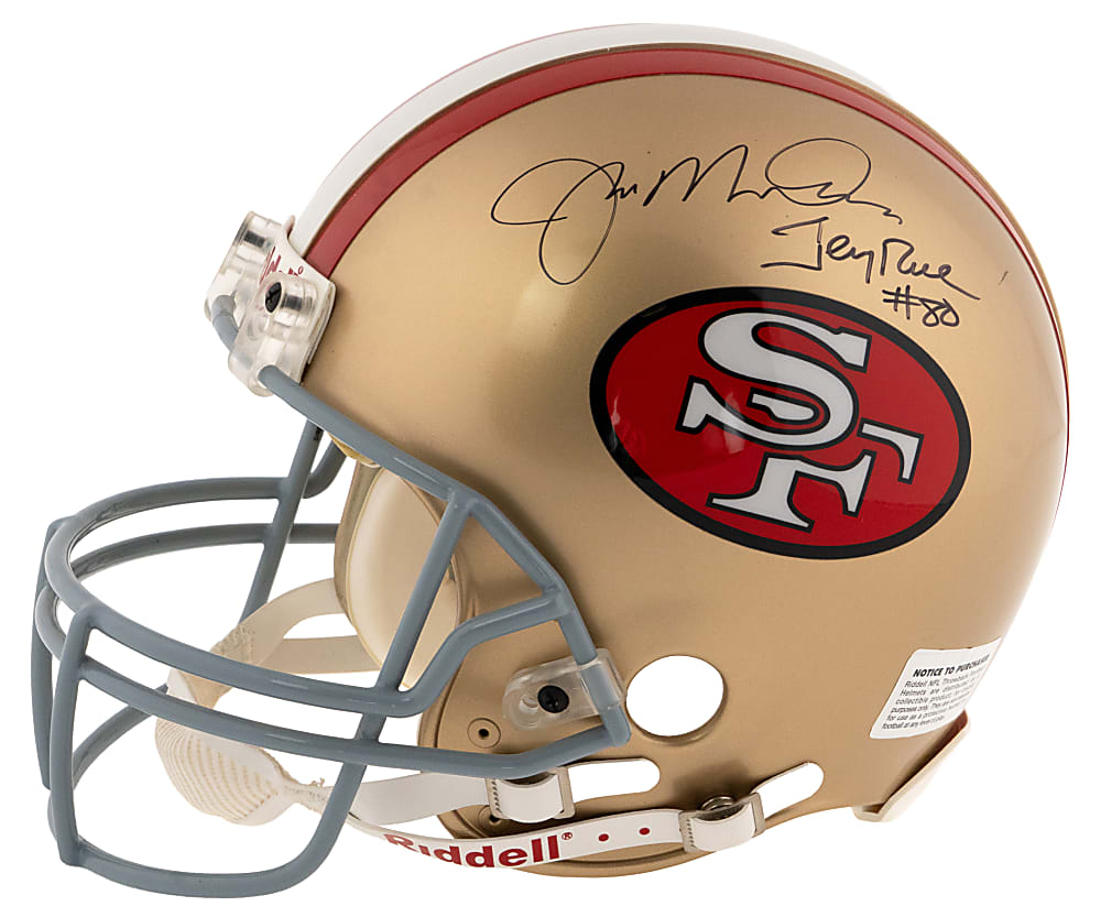Joe Montana, Jerry Rice & Ronnie Lott Triple-Signed Full-Size San Francisco 49ers VSR-4 Authentic Helmet - Beckett LOA