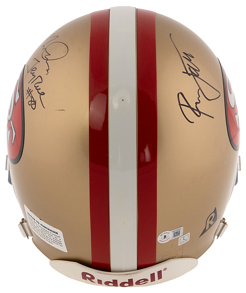 Joe Montana, Jerry Rice & Ronnie Lott Triple-Signed Full-Size San Francisco 49ers VSR-4 Authentic Helmet - Beckett LOA
