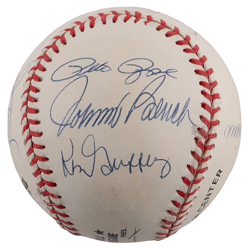 Big Red Machine Starting Lineup Signed ONL/Coleman Baseball with Rose, Bench & Morgan -Full JSA LOA