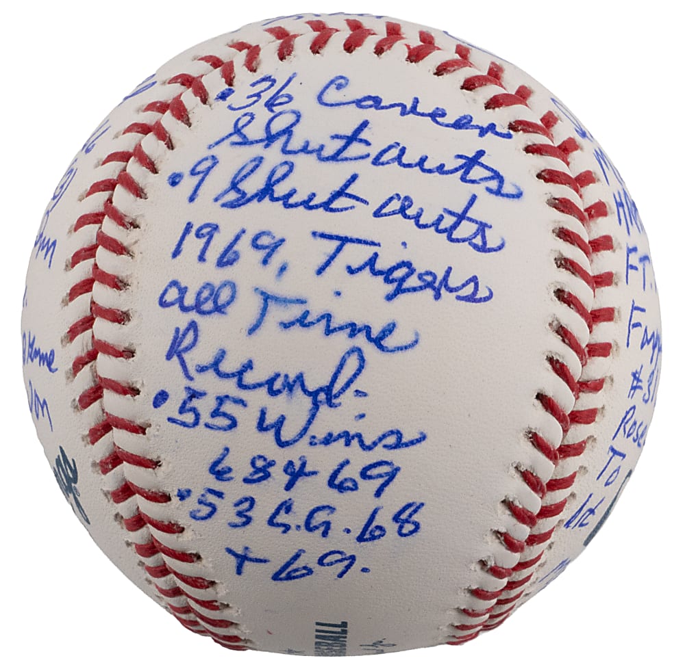Denny McLain Signed Baseball with Extensive Career Highlight Inscriptions Including Mantle and Rose References - JSA COA