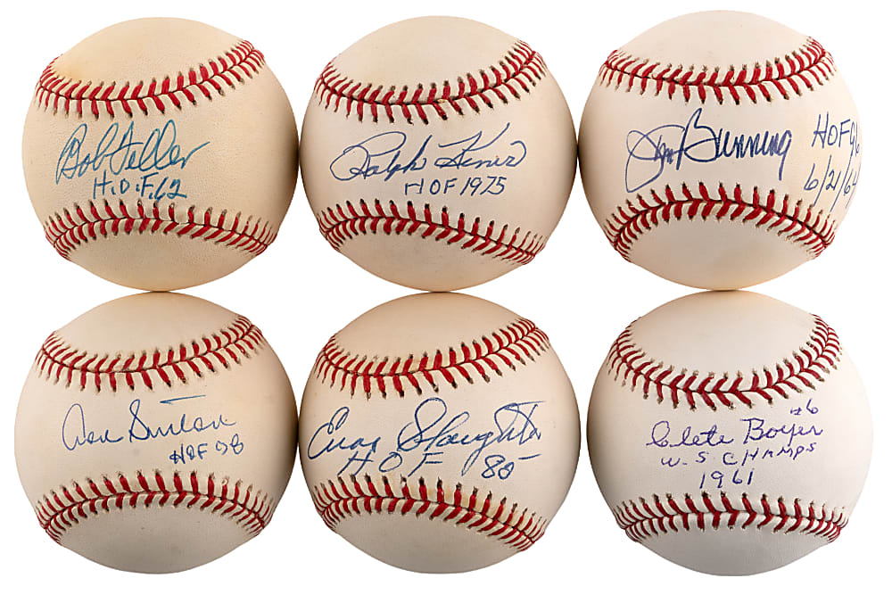 Single-Signed & Inscribed Baseballs (15) with (14) Hall of Famers