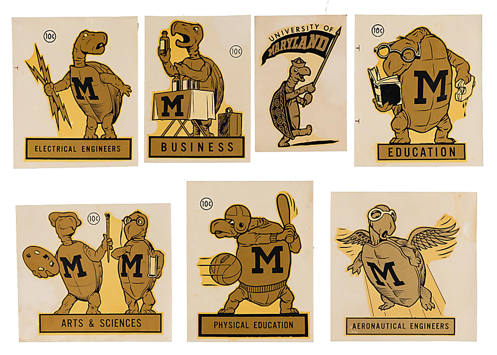 1950s University of Maryland Book Exchange Angelus Decals (13) with "Sports"