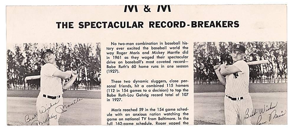 1962 New York Yankees Tri-Fold #32 Mickey Mantle & Roger Maris "M&M The Spectacular Record-Breakers"