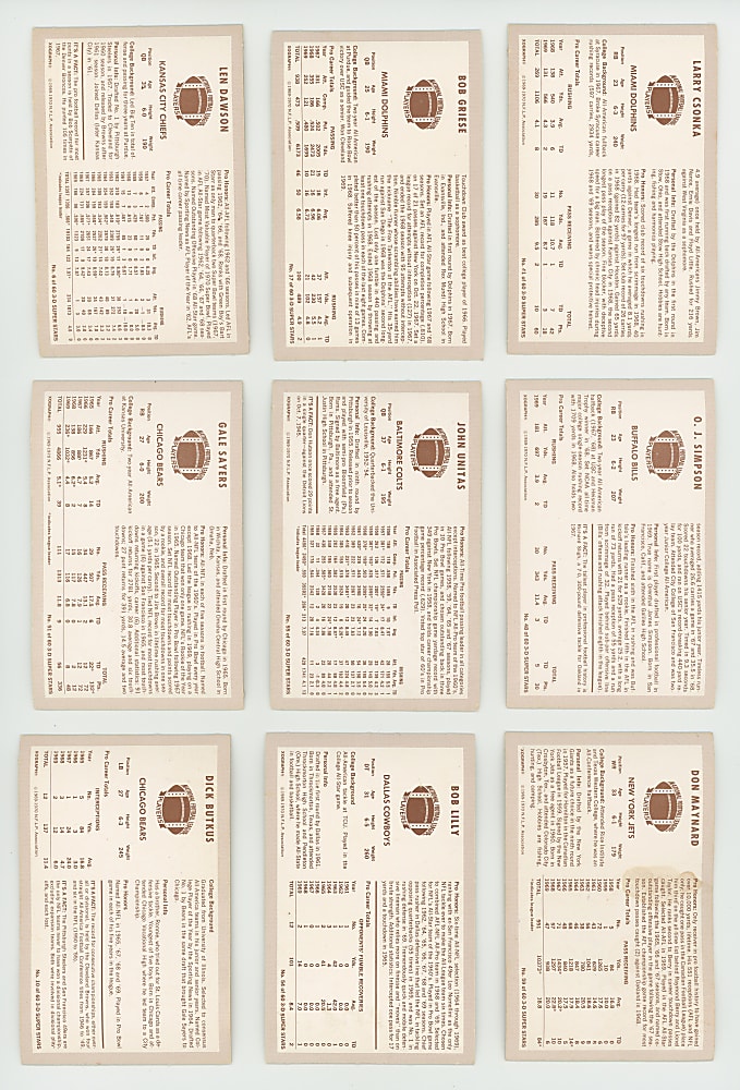 1970 Kellogg's Football Near Complete Set (58/60) with All Keys Included - Clean!