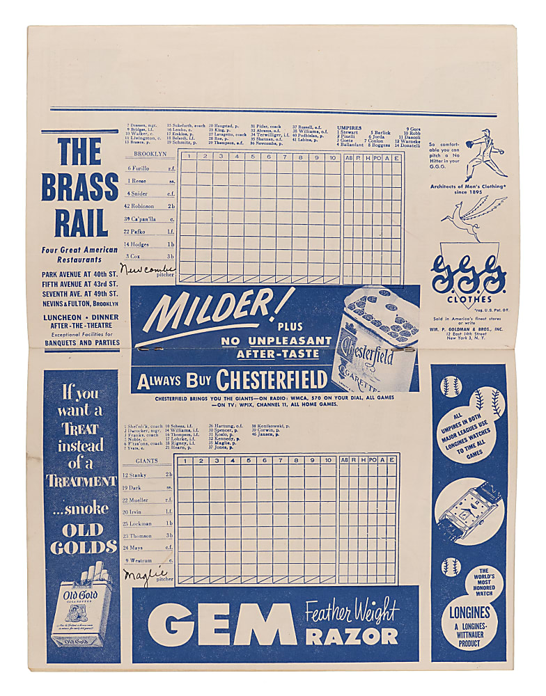 1951 National League "Shot Heard 'Round the World" Dodgers at Giants Tie-Breaker Game 3 Program