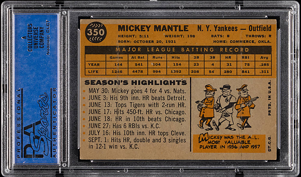 1960 Topps #350 Mickey Mantle PSA EX 5