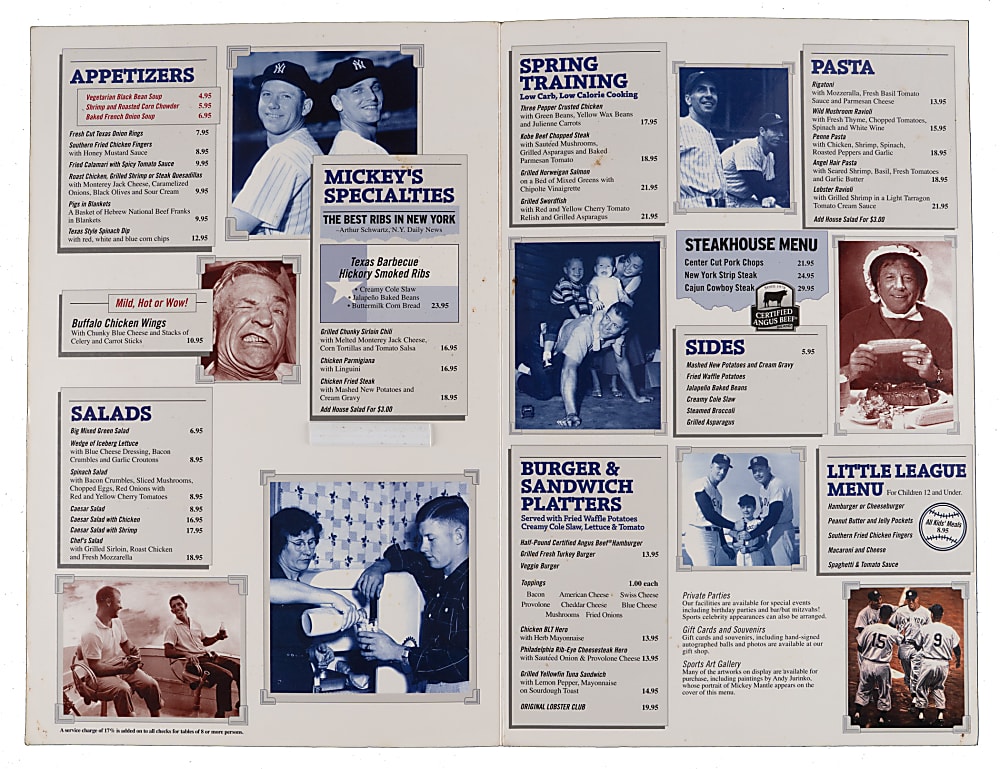 Mickey Mantle Signed Insurance Advertisement Plus Mantle's Restaurant Menu - Full JSA
