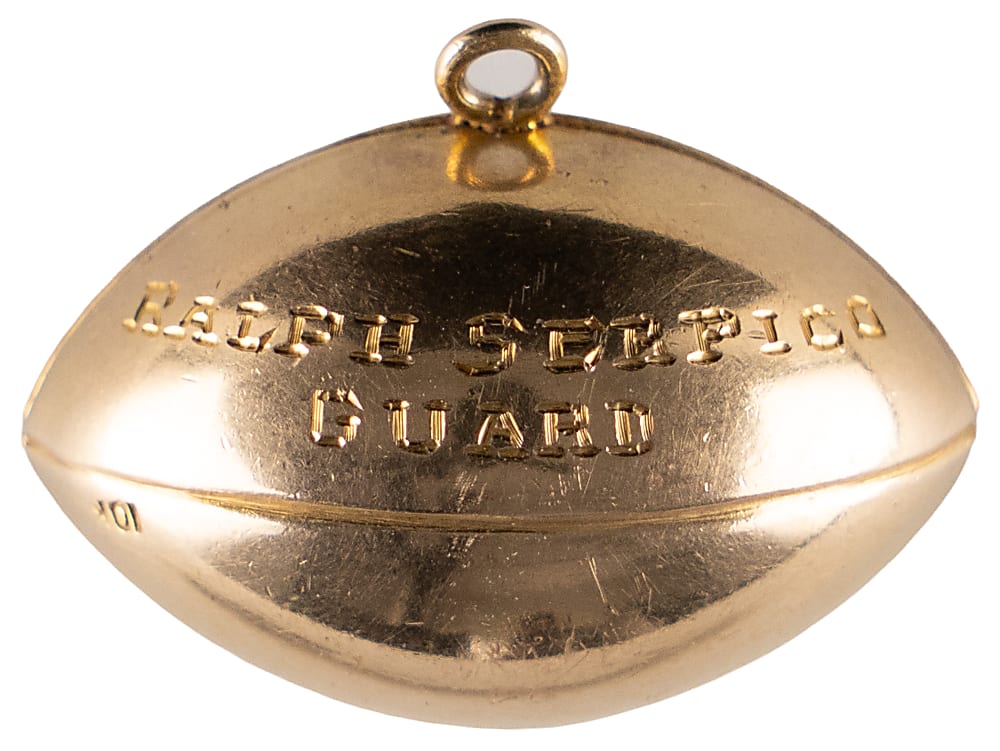 1947 University of Illinois Rose Bowl 10K Gold Football Pendant Charm Presented to Ralph "Babe" Serpico
