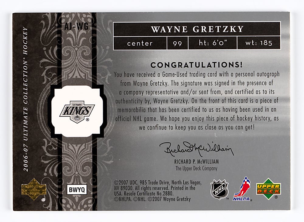 2006-2007 Upper Deck Ultimate Hockey Autographed Jerseys Wayne Gretzky #/50