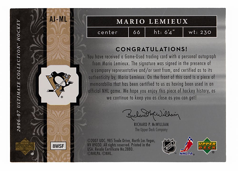 2006-2007 Upper Deck Ultimate Hockey Autographed Jerseys Mario Lemieux #/50