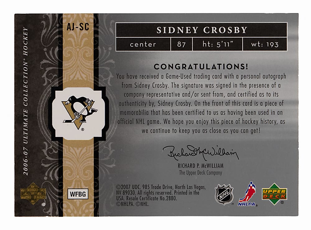 2006-2007 Upper Deck Ultimate Hockey Autographed Jerseys Sidney Crosby #/50