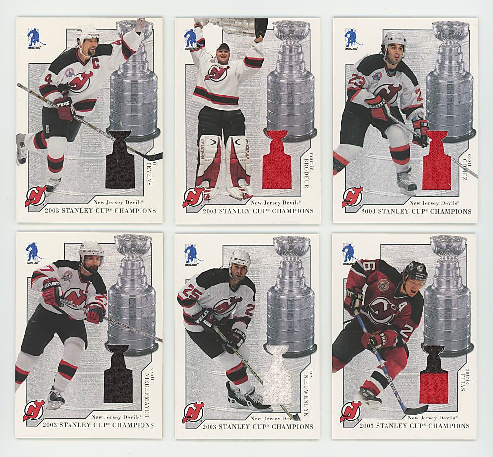 2003-2004 Be A Player Memorabilia Hockey Stanley Cup Champions New Jersey Devils Relics Complete Set (10) - Print Run 40