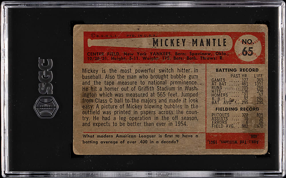 1954 Bowman #65 Mickey Mantle SGC POOR 1