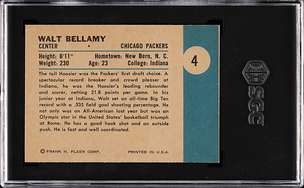 1961-1962 Fleer Basketball #4 Walt Bellamy Rookie SGC NM+ 7.5