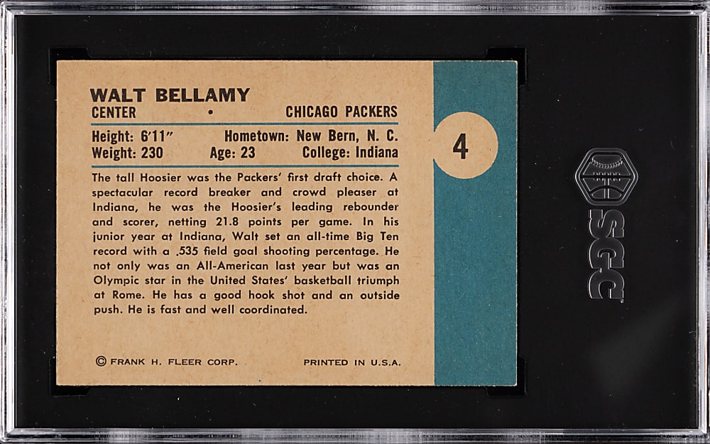 1961-1962 Fleer Basketball #4 Walt Bellamy Rookie SGC NM 7