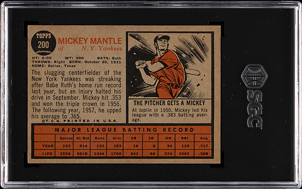 1962 Topps #200 Mickey Mantle SGC EX 5