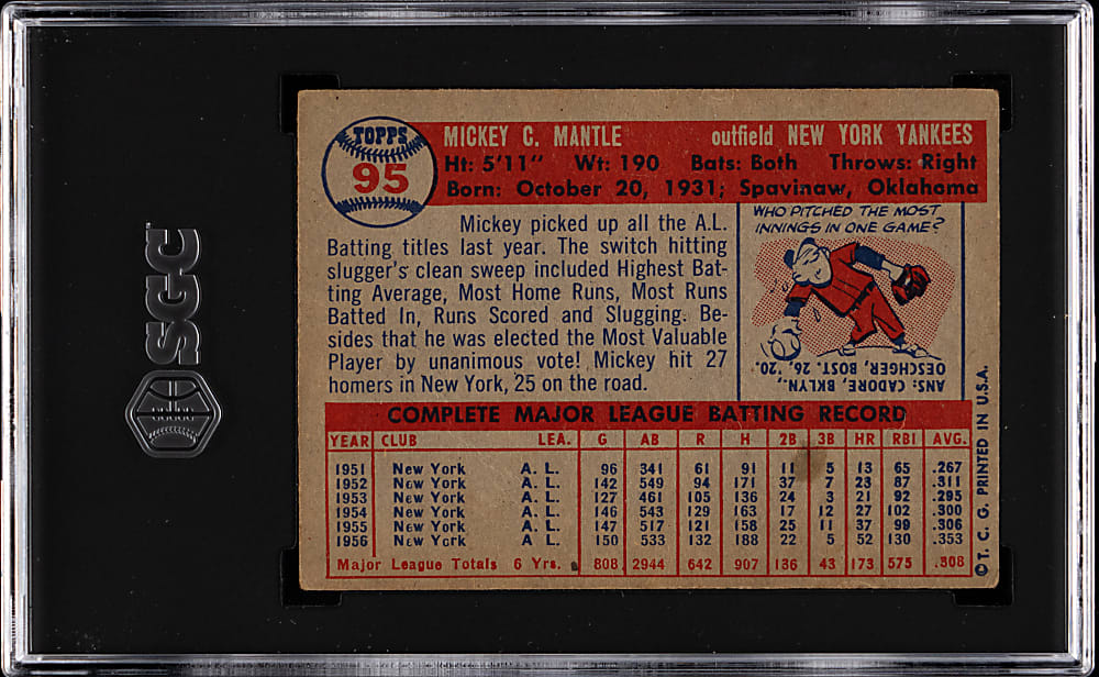 1957 Topps #95 Mickey Mantle SGC GOOD 2