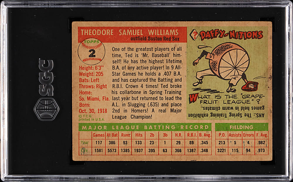1955 Topps #2 Ted Williams SGC VG 3