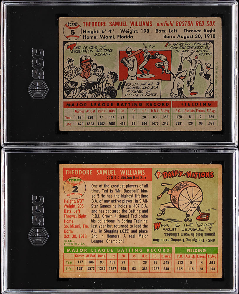 1955 & 1956 Topps Ted Williams SGC Graded Pair