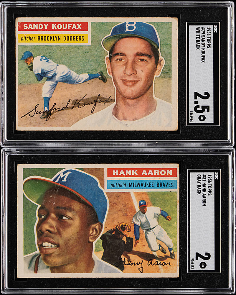 1956 Topps #21 Hank Aaron & #79 Sandy Koufax SGC GOOD 2 to GOOD+ 2.5 Graded Pair