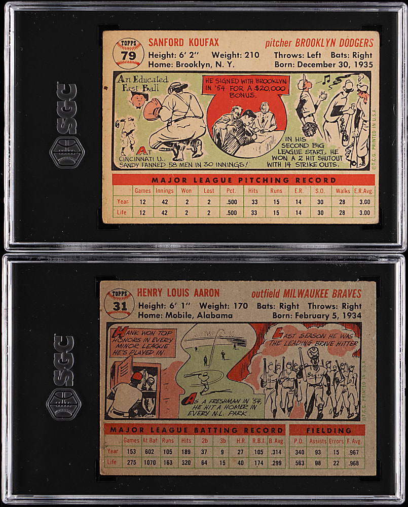1956 Topps #21 Hank Aaron & #79 Sandy Koufax SGC GOOD 2 to GOOD+ 2.5 Graded Pair