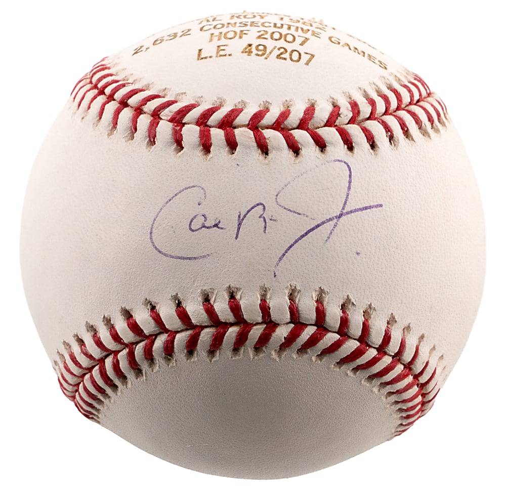 Cal Ripken Jr. Single-Signed Limited Edition Laser Etched Stat Baseball - Ironclad
