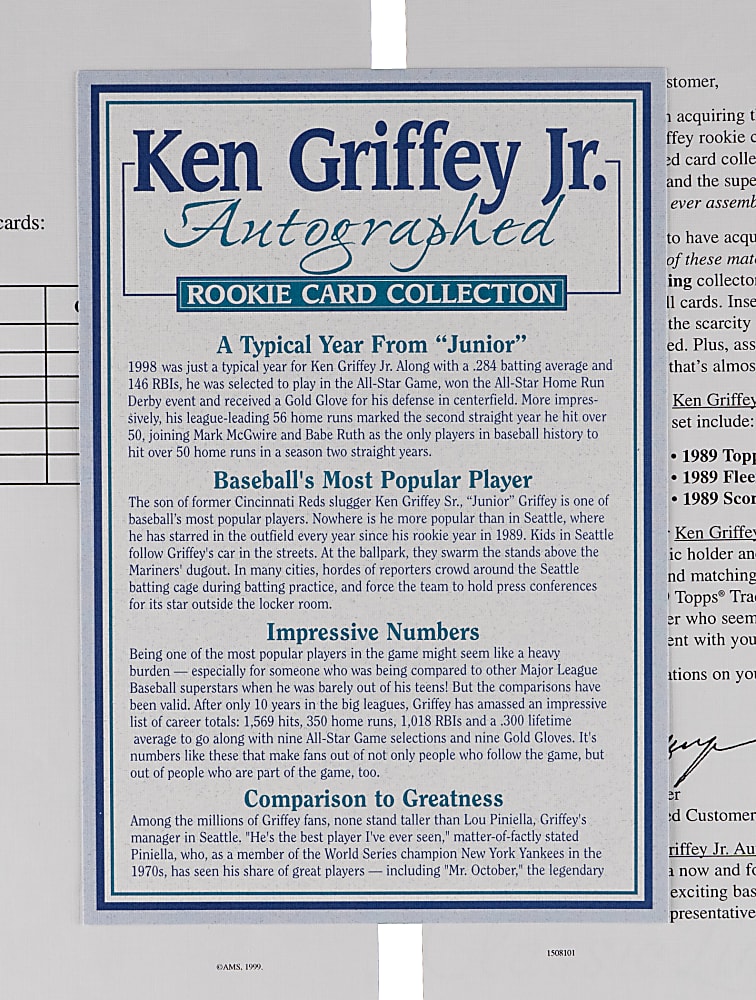 Signed 1989 Ken Griffey Jr. Limited Edition (#/500) Rookie Card Set (6)