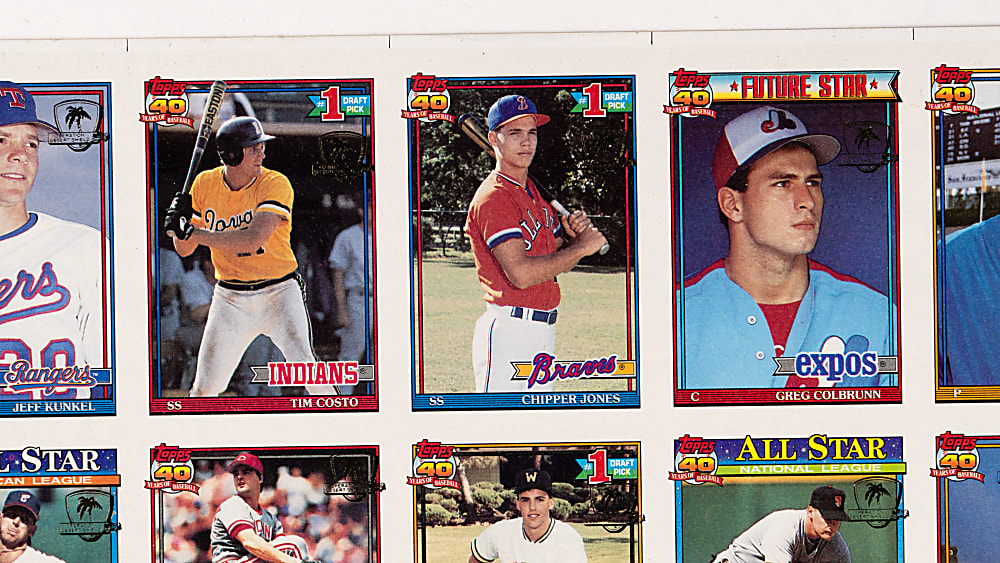 1991 Topps Desert Shield Uncut Sheet with Bonds, Griffey All-Star, B. Jackson and C. Jones Rookie