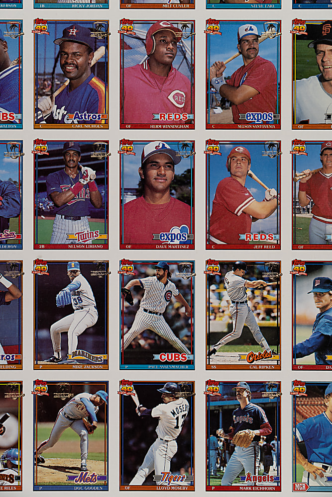 1991 Topps Desert Shield Uncut Sheet with Several Hall of Famers Including Cal Ripken Jr.