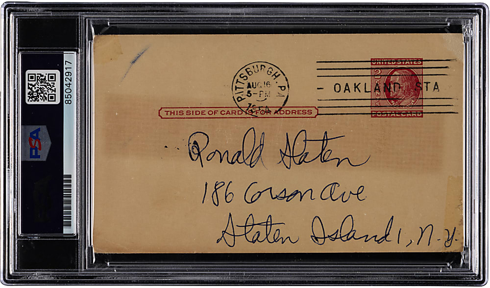1954 George Sisler Signed Government Postcard PSA Authentic