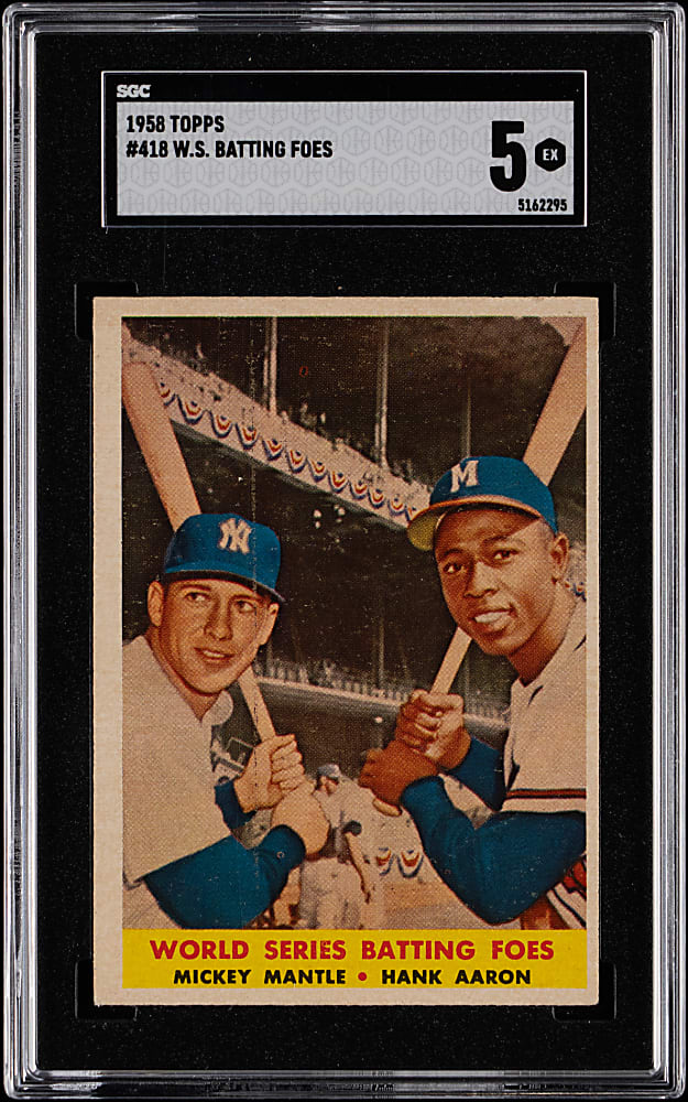 1958 Topps #418 Mickey Mantle/Hank Aaron World Series Batting Foes SGC EX 5