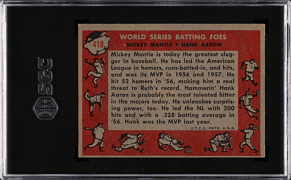 1958 Topps #418 Mickey Mantle/Hank Aaron World Series Batting Foes SGC EX 5