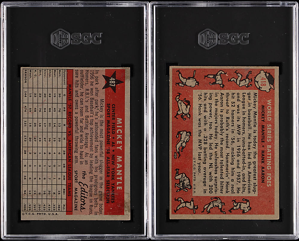 1958 Topps Mickey Mantle Specialty Card SGC VG/EX 4 Graded Pair