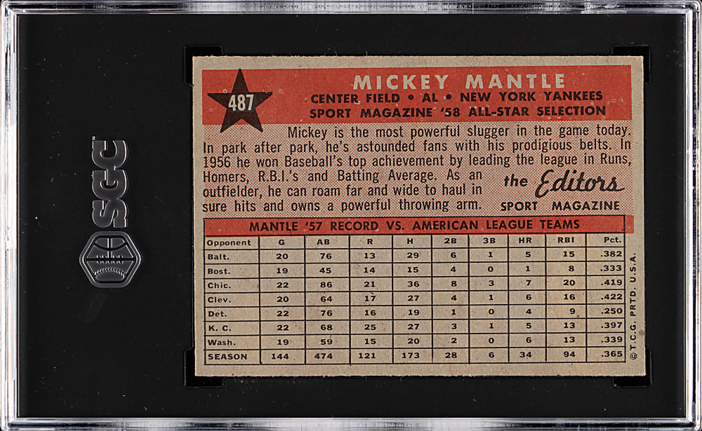1958 Topps #487 Mickey Mantle All-Star SGC EX 5