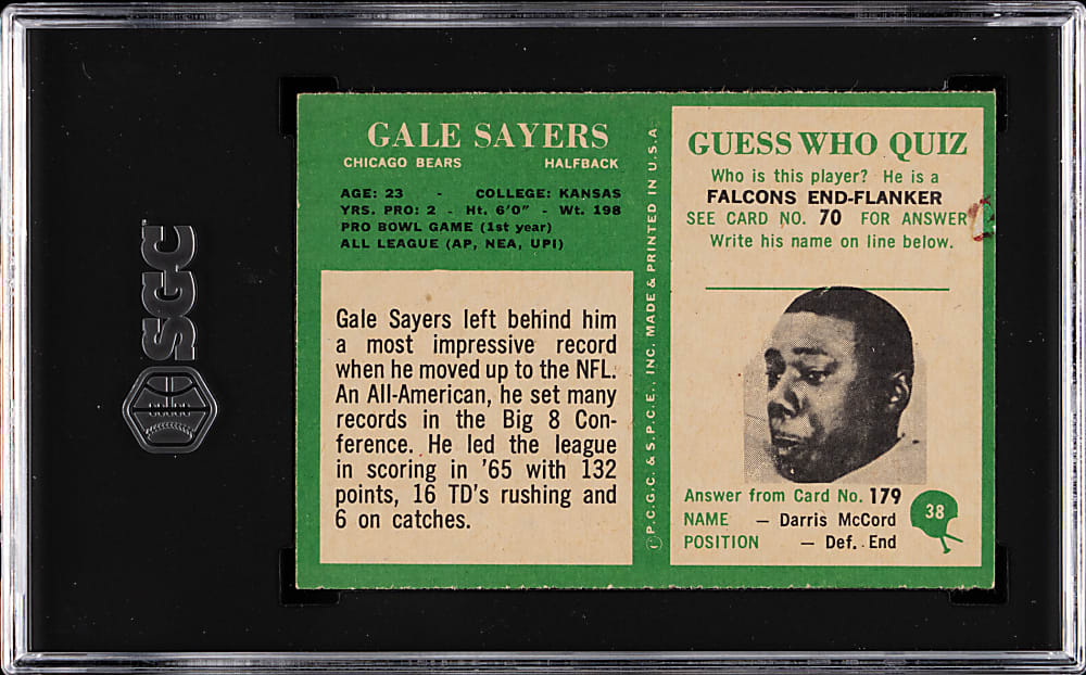 1966 Philadelphia Football #38 Gale Sayers Rookie SGC VG 3