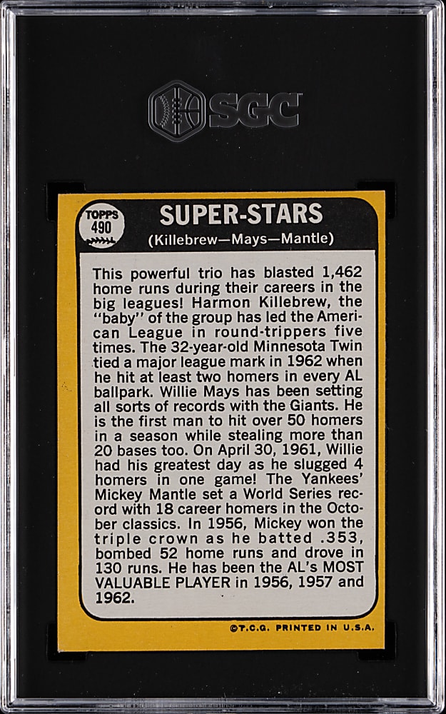 1968 Topps #490 Super Stars Harmon Killebrew/Willie Mays/Mickey Mantle SGC NM 7